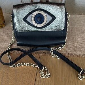 Black and Gold Eye Motif Crossbody Bag